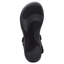 Load image into Gallery viewer, Black With Grey Clarks Women&#39;s Mira Bay Synthetic And Textile Sporty Sandal Sole View
