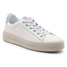 Load image into Gallery viewer, White With Blue Ara Women&#39;s Camden Leather Casual Sneaker Profile View
