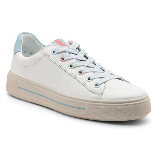 White With Blue Ara Women's Camden Leather Casual Sneaker Profile View