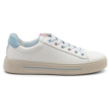 Load image into Gallery viewer, White With Blue Ara Women&#39;s Camden Leather Casual Sneaker Side View

