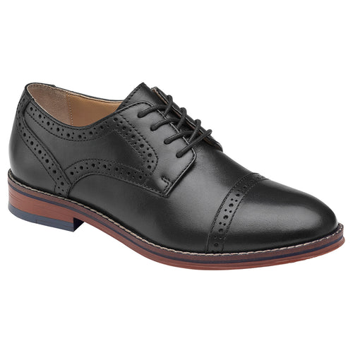 Black With Brown Johnston And Murphy Boys Conard Cap Toe Leather Dress Oxford