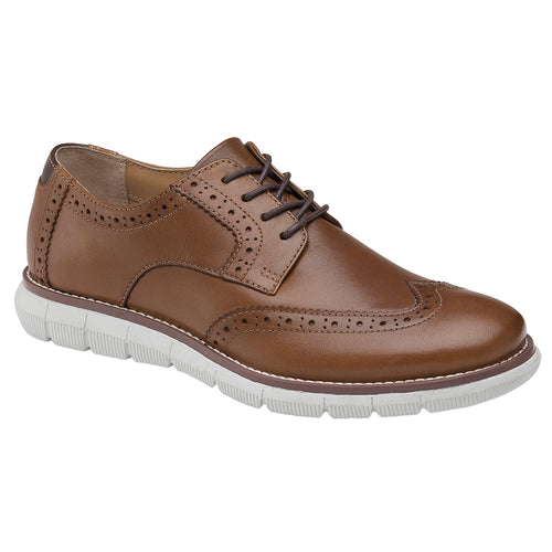 Tan With White Sole Johnston And Murphy Boy's Holden Wingtip Leather Casual Oxford