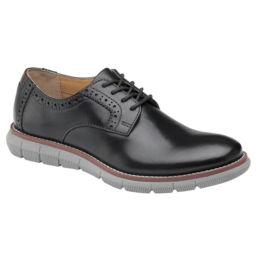 Black With Grey Sole Johnston And Murphy Boy's Holden Plain Toe Leather Casual Oxford