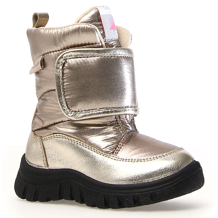 Platinum Gold With Black Sole Naturino Boy's Nikki Metallic Waterproof Leather And Fabric Boot Wool Lining Sizes 33 to 35