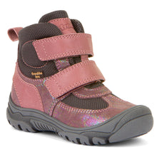 Load image into Gallery viewer, Pink And Dark Pink With Grey Sole Froddo Girl&#39;s Linz Tex Waterproof Leather And Mesh Double Velcro Strap Bootie Sizes 30 to 39 Profile View
