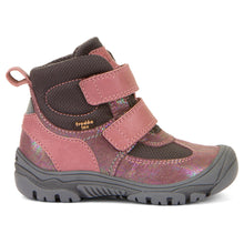 Load image into Gallery viewer, Pink And Dark Pink With Grey Sole Froddo Girl&#39;s Linz Tex Waterproof Leather And Mesh Double Velcro Strap Bootie Sizes 30 to 39 Side View
