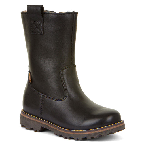 Black Froddo Girl's Maxine Tex Waterproof Leather Zippered Mid High Winter Boot Wool Lining Sizes 30 to 35 Profile View