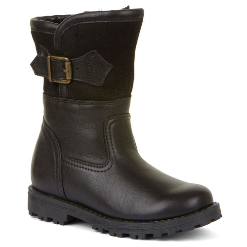 Black Froddo Girl's Dina Winter Leather And Suede Mid Height Winter Boot Sizes 30 to 35 Profile View