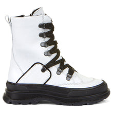 Load image into Gallery viewer, White With Black Froddo Girl&#39;s Leoni Combat Boot Sizes 31 to 38 Side View
