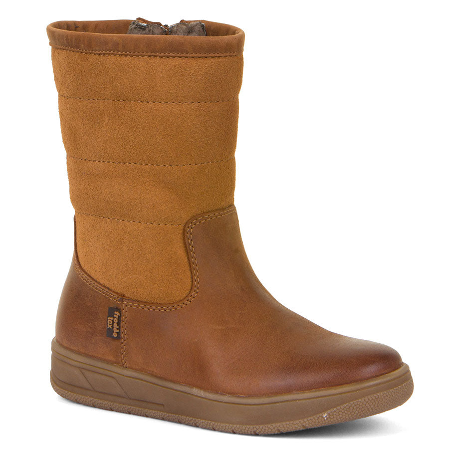 Brown Tan Froddo Girl's Nika Wool Tex Waterproof Leather Mid High Zippered Winter Boot Sizes 31 to 35 Profile View