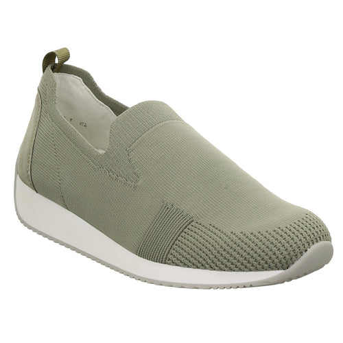 Green With White And Grey Sole Ara Women's Leena Wovenstretch Fabric Slip On Sneaker Profile View
