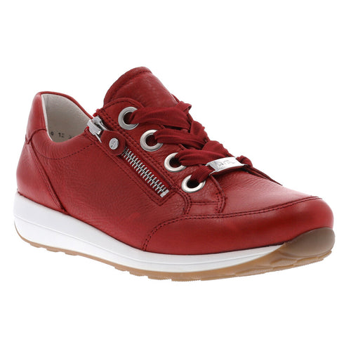 Red With White Sole Ara Women's Ollie Leather Casual Sneaker Profile View