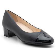 Load image into Gallery viewer, Black Ara Women&#39;s Nanette Leather With Patent Cap Toe Dress Pump Profile View
