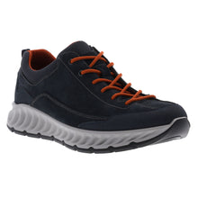 Load image into Gallery viewer, Blue With Orange Laces Grey Sole Ara Men&#39;s Prague Waterproof GoreTex Suede Casual Sneaker Profile View

