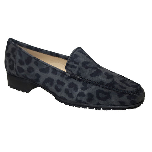 Snail Bluish Grey And Black Brunate Women's Lesly Leopard Print Suede Loafer Profile View