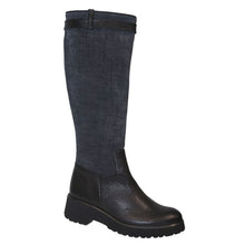Load image into Gallery viewer, Black And Dark Grey Brunate Women&#39;s Lucy Leather And Fabric Knee High Boot Profile View
