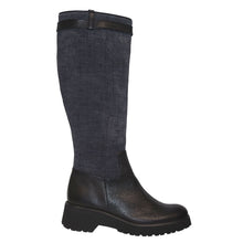 Load image into Gallery viewer, Black And Dark Grey Brunate Women&#39;s Lucy Leather And Fabric Knee High Boot Side View
