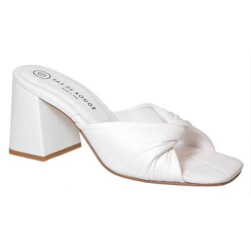 White Pas De Rouge Women's 3913 Leather Block Heel Dressy Sandal Slide
