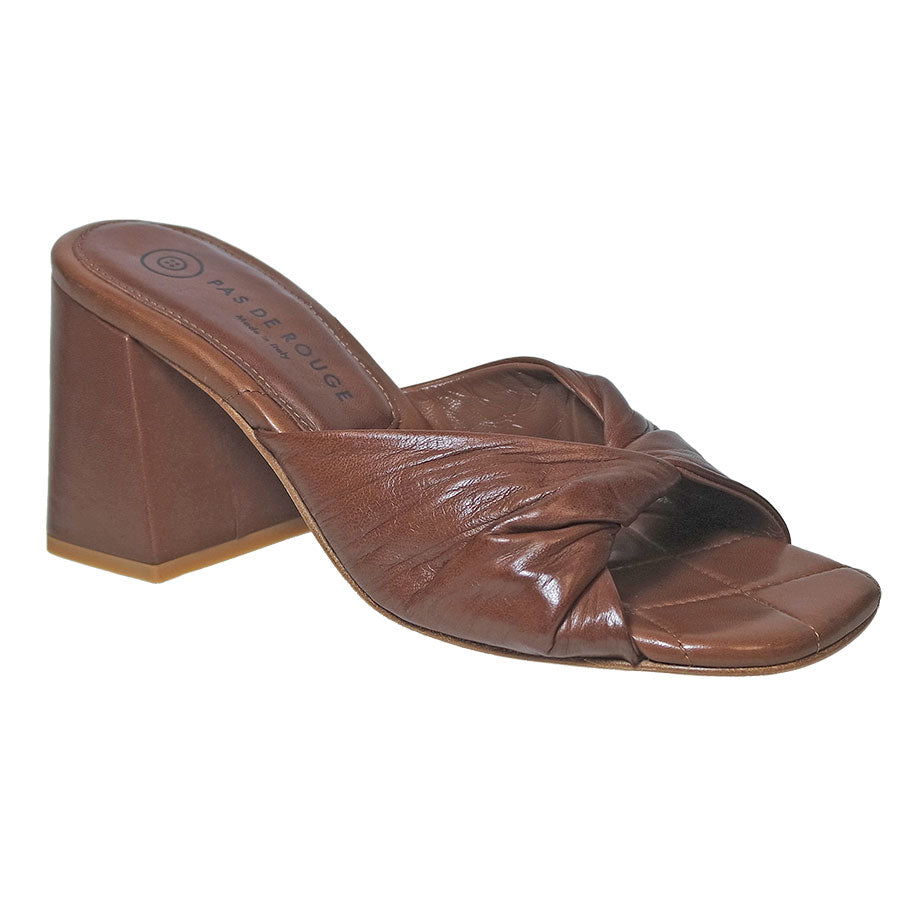 Whiskey Brown Pas De Rouge Women's 3913 Leather Block Heel Dressy Sandal Slide