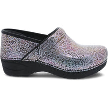 Load image into Gallery viewer, Purple Leaves With Black Dansko Women&#39;s Pro XP 2.0 Printed Leather Clog Side View

