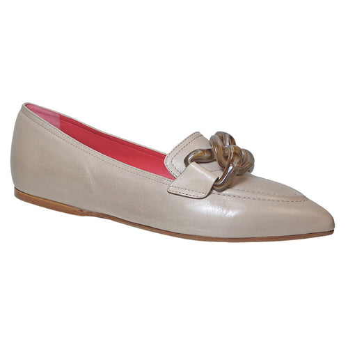 Carne Beige With Tan Sole Pas De Rouge Women's 4014 Leather Dress Slip-On Loafer With Link Ornament