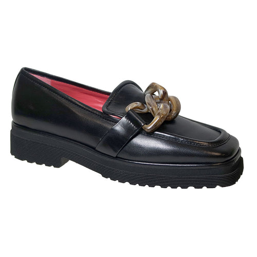 Black Pas De Rouge Women's 4048 Leather Dressy Loafer With Link Ornament