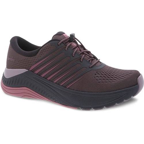 Raisin Brown With Pink And Black Dansko Women's Penni Stain Resistant Mesh Athletic Sneaker Profile View