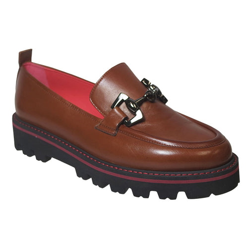 Whiskey Brown With Black Sole Pas De Rouge Women's 4240 Leather Loafer With Metal Link Ornament