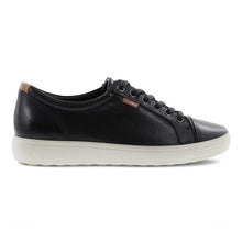 Load image into Gallery viewer, Black With White Sole Ecco Women&#39;s Soft 7 Leather Casual Sneaker Side View
