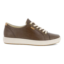 Load image into Gallery viewer, Taupe Brown With White Sole And Laces Ecco Women&#39;s Soft 7 Sneaker Nubuck With Leather Casual Sneaker Side View
