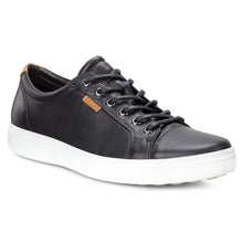 Load image into Gallery viewer, Black With White Sole Ecco Men&#39;s Soft 7 Sneaker Leather Casual Profile View
