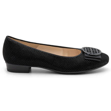 Load image into Gallery viewer, Black Ara Women&#39;s Bambi Suede Ballerina Flat With Bow Ornament Side View
