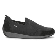 Load image into Gallery viewer, Black Ara Women&#39;s Lilith Waterproof GoreTex Wovenstretch And Suede Slip On Walking Shoe Side View
