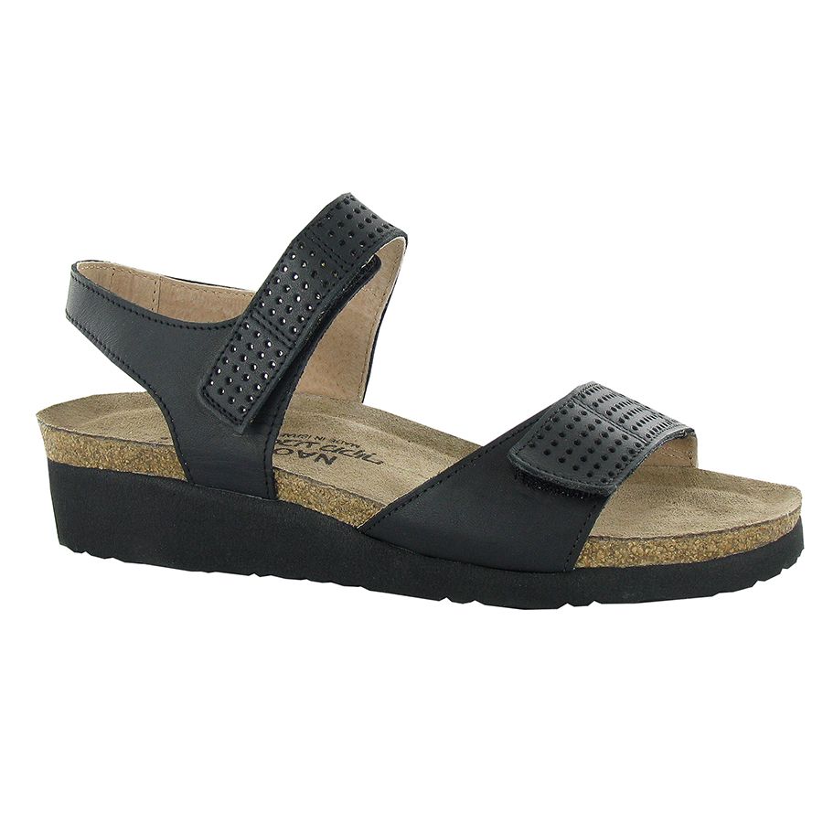 Black Naot Women's Vivian Leather With Cutaways Triple Strap Sandal