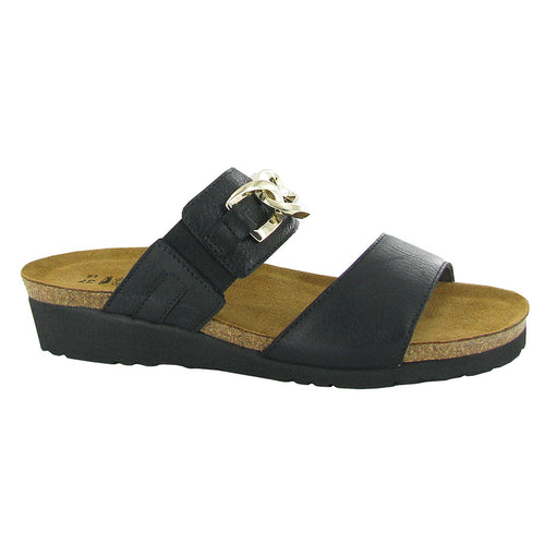 Black Naot Women's Victoria Leather Double Strap Slide Sandal With Chain Ornament