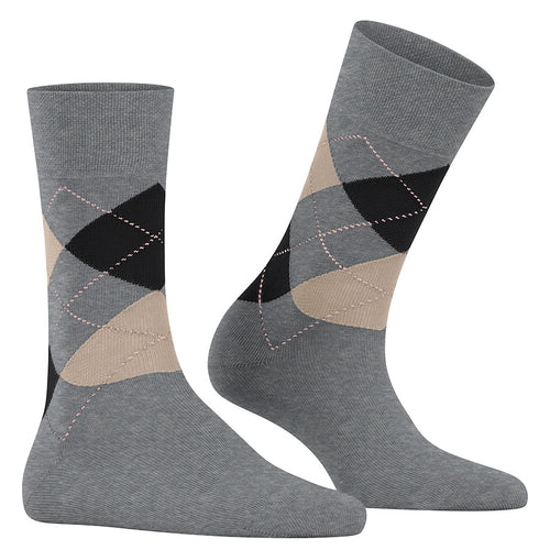 Grey With Black And Beige Falke Women's Sensitive Argyle Patterned Socks
