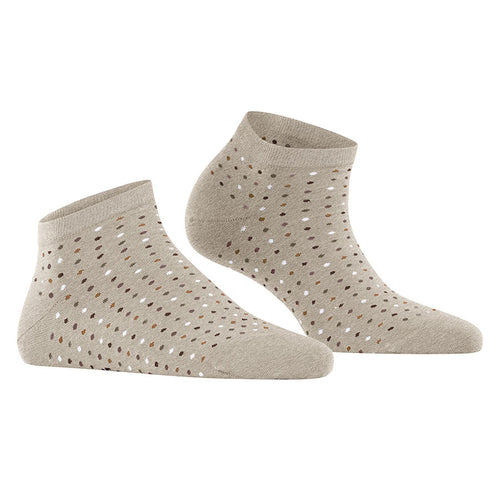 Nut Beige With White And Black And Tan Square Dots Falke Women's Multispot Cotton Ankle Socks