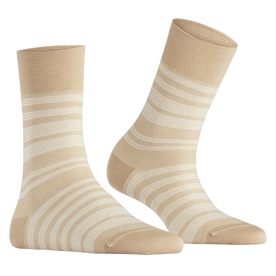 Pearl Beige With White Stripes Falke Women's Sensitive Sunset Stripe Lyocell Calf Length Socks