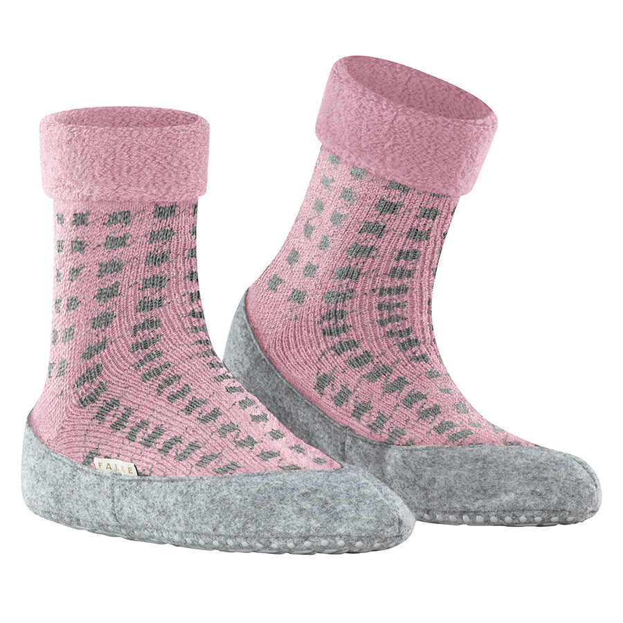 Grey and Pink Falke Women's Cosy Houndstooth Wool Slipper Socks