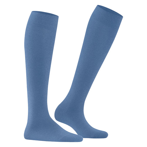 Light Blue Falke Women's Family Knee High 47645 Black Cotton Socks