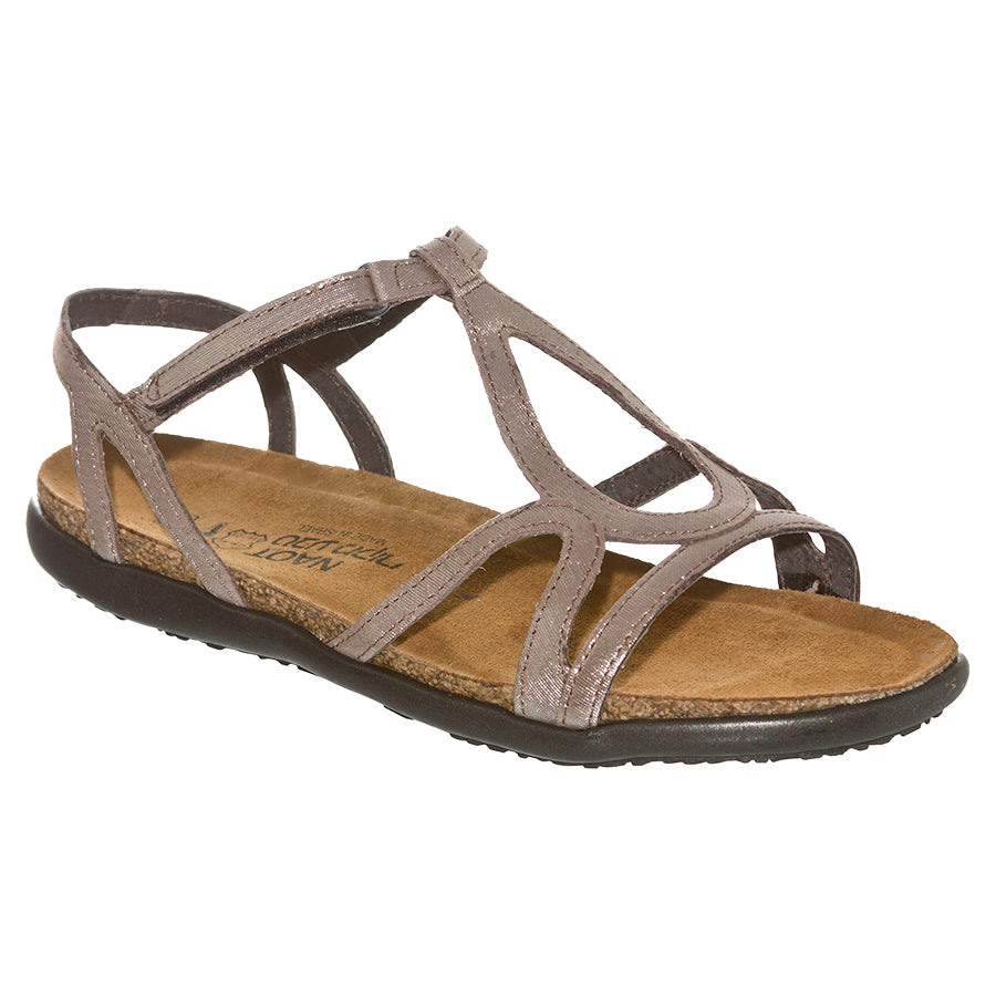 Silver Grey With Black Sole Naot Women's Dorith Leather Strappy Sandal Flat