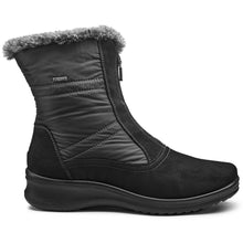 Load image into Gallery viewer, Black With Furry Grey Lining Ara Women&#39;s McKinney Waterproof GoreTex Hydroscala and Fabric Zipper Bootie Side View
