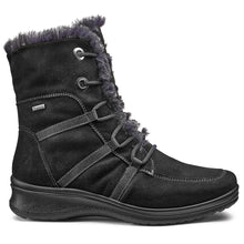 Load image into Gallery viewer, Black Ara Women&#39;s Montreal GoreTex Waterproof Hydroscala Faux Fur Lined And Trim Ankle Boot Side View
