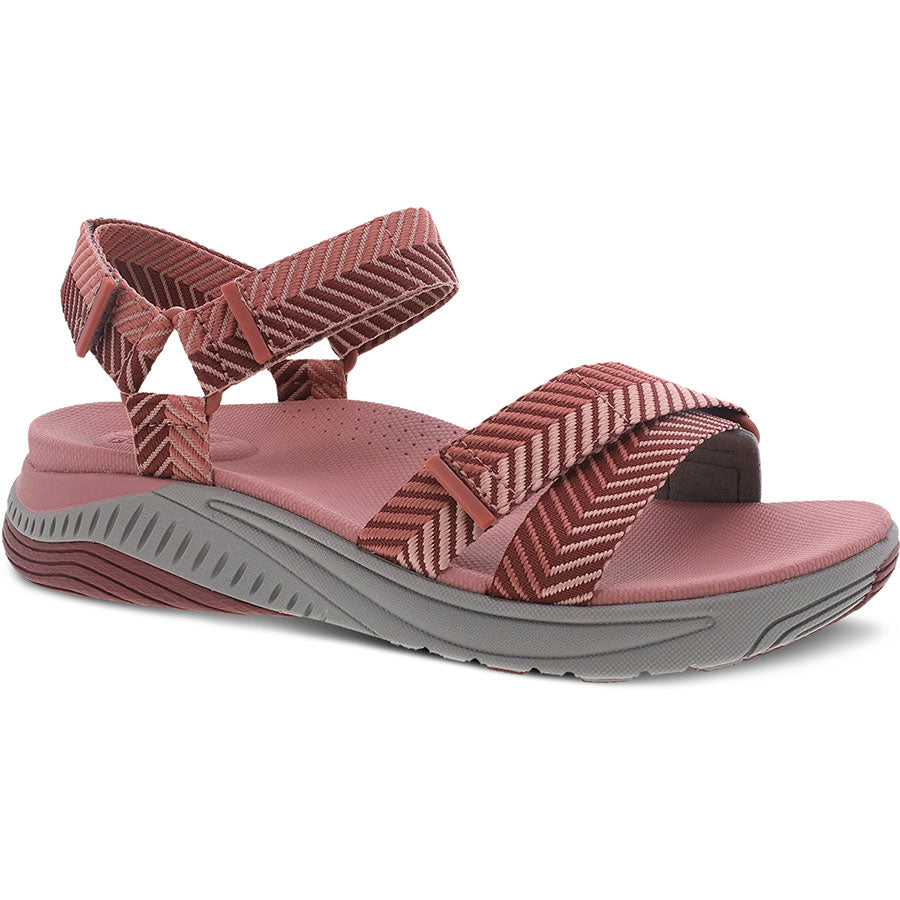 Rose Pink And Grey Dansko Women's Racquel Herringbone Quarter Strap Walking Sandal Profile View