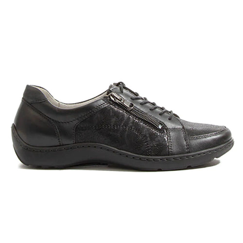 Black Waldlaufer Women's Henni 496042 Leather And Printed Leather Casual Oxford