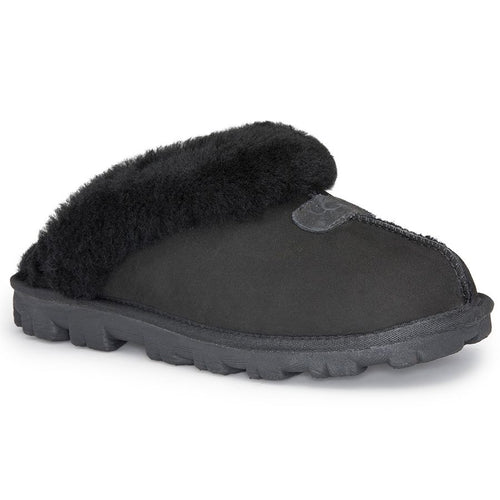 Black UGG Women's Coquette Suede Slipper With Furry Collar Profile View