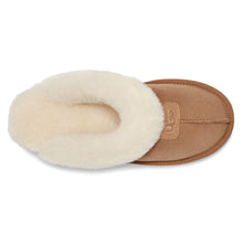 Load image into Gallery viewer, Chestnut Tan UGG Women&#39;s Coquette Suede Slipper With White Furry Collar Top View
