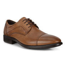 Load image into Gallery viewer, Tan With Black Sole Ecco Men&#39;s Citytray Cap Toe Tie Leather Dress Casual Oxford Profile View
