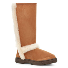 Load image into Gallery viewer, Chestnut Tan With Black Sole And White Trim UGG Women&#39;s Sunburst Tall Suede Boot Profile View
