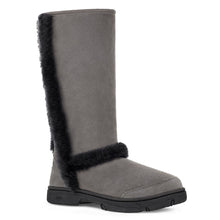 Load image into Gallery viewer, Grey With Black Sole And Trim UGG Women&#39;s Sunburst Tall Suede Boot Profile View
